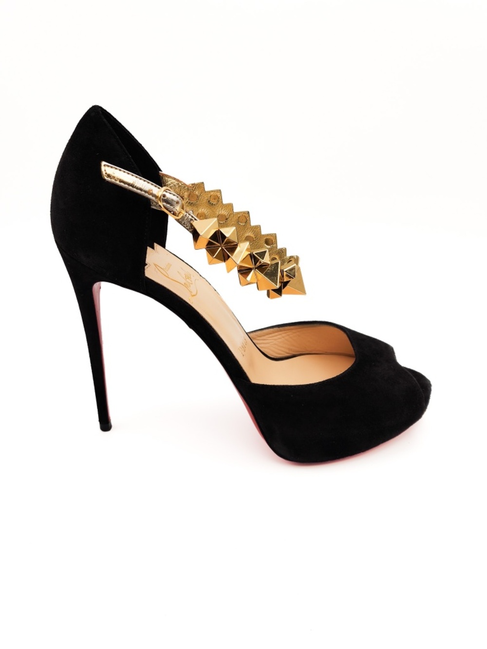 Christian Louboutin Black Suede Spiked Studded Gold Platform Heels EU 37.5